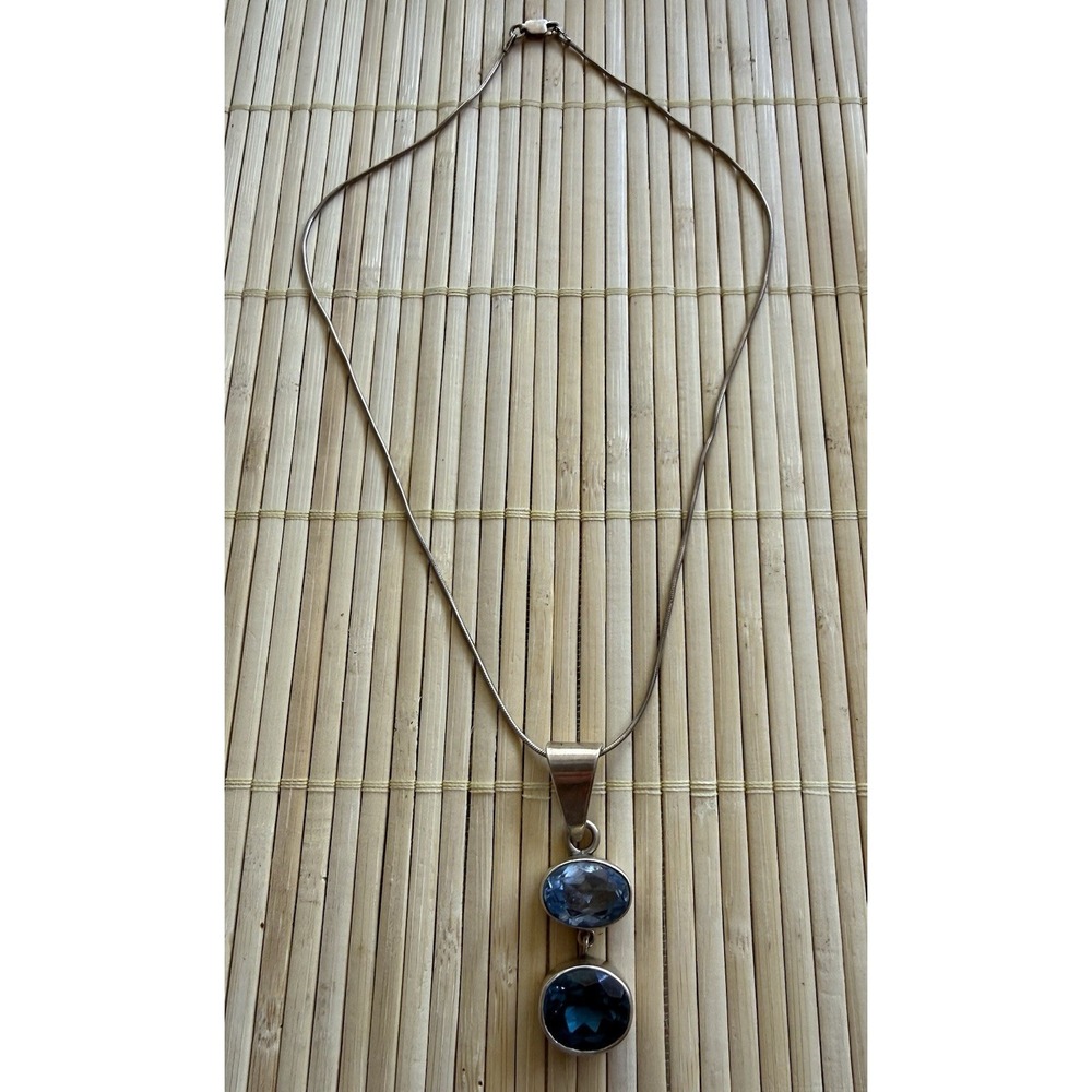 Charles Albert 925 Sterling Silver Dark Light Blue Spinel Drop Pendant Necklace